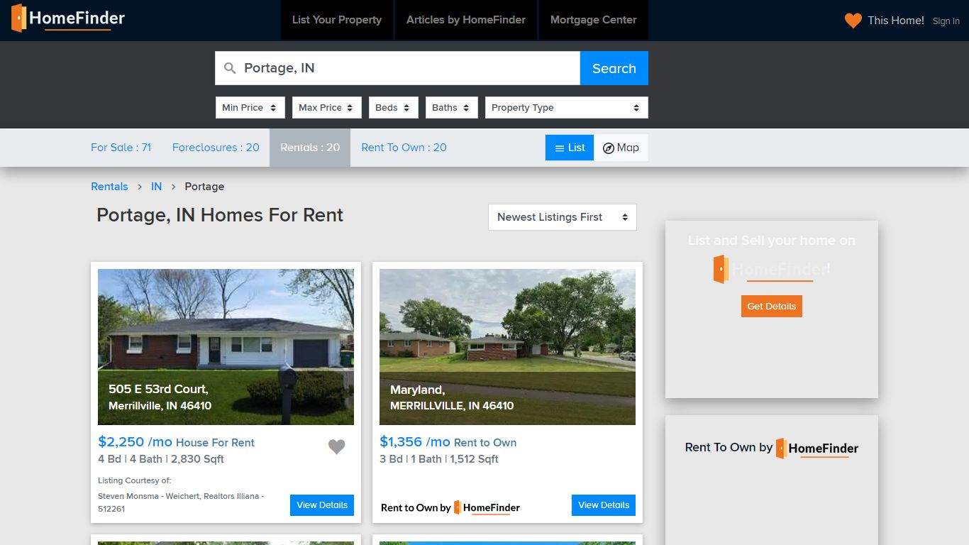 Homes for Rent in Portage, IN | HomeFinder